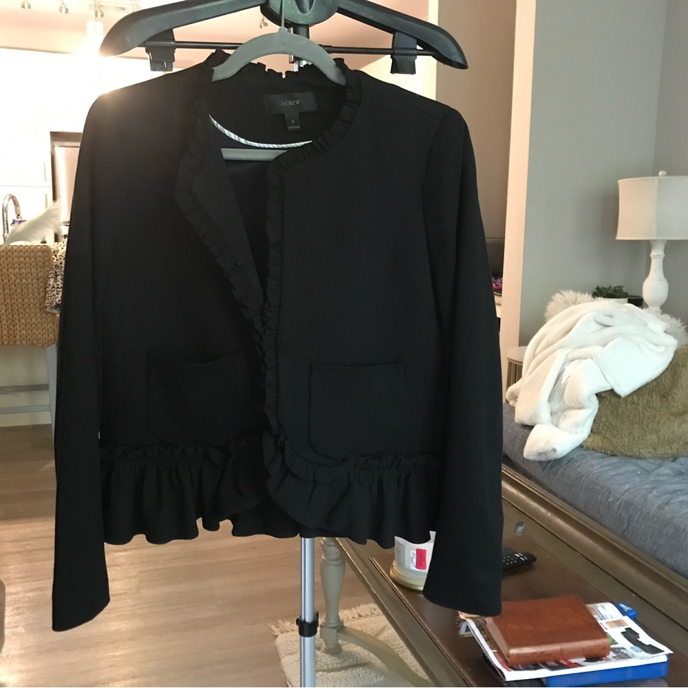 J. Crew Black Ruffled Blazer